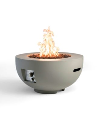 28" Round Propane Fire Pit Table, 40,000 BTU Concrete Fire Bowl with Cover & Lava Rocks