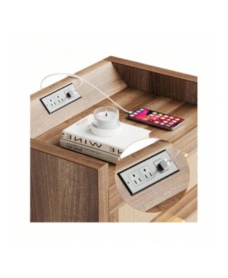 Nightstands Set Of 2 With Rattan Drawer Modern Night Stand For Bedrooms Wooden 2 Drawer Bedside Table Side Table