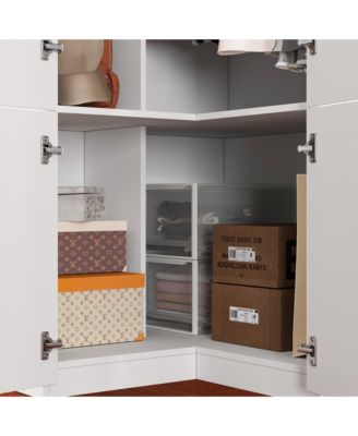 White Wood 6-Door Corner Wardrobe Armoires with Storage Shelves