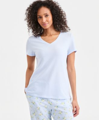 Women's Solid V-Neck Short-Sleeve Sleepwear Top