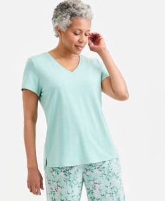 Women's Solid V-Neck Short-Sleeve Sleepwear Top