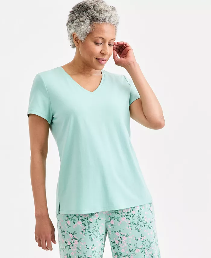 Women's Solid V-Neck Short-Sleeve Sleepwear Top - thumbnail 7