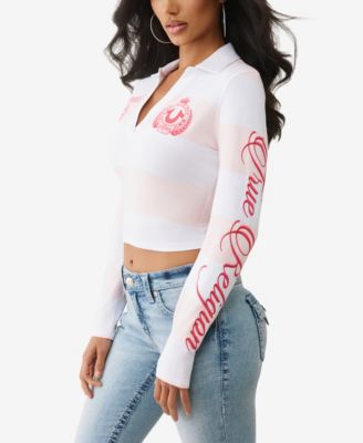 Women's Long Sleeve Embroidered Baby Polo Top