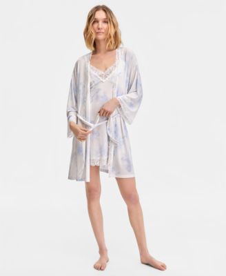 Women's Lace-Trim Knit Wrap Robe