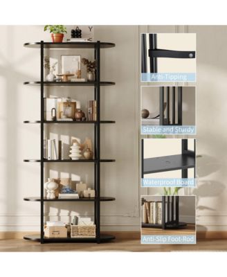6 Tier Industrial Bookshelf, 71 Inch Tall Narrow Bookcase with Iron Frames, Compact Open Display Shelving Unit