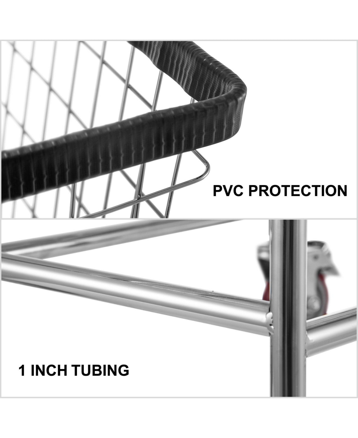 Ecooso Wire Laundry Cart, 4.5 Bushel Basket with Wheels, 35" x 15.7" x 22", Steel Frame, Chrome Finish, 5" Casters
