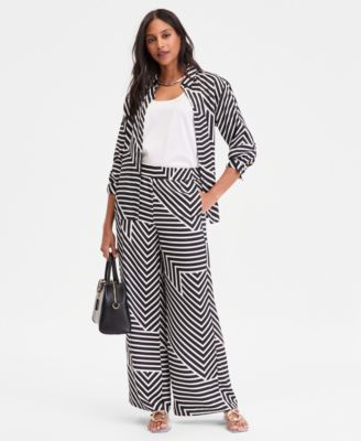 Long-Sleeve Striped Button-Front Shirt & Wide Leg Pants