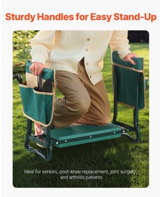 Garden Kneeler & Seat, 6" Wide Kneeling Pad, Heavy-Duty Folding Garden Stool with 2 Tool Bags, Portable Garden Bench