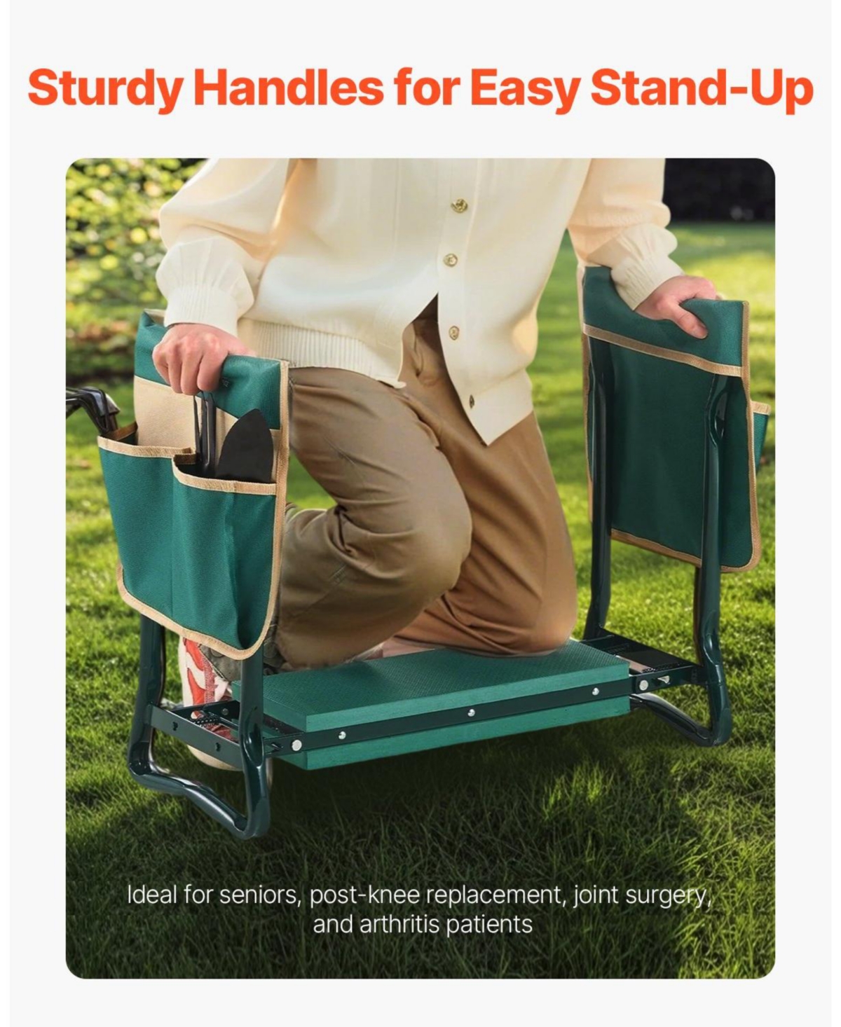 Mecale Garden Kneeler & Seat, 6" Wide Kneeling Pad, Heavy-Duty Folding Garden Stool with 2 Tool Bags, Portable Garden Bench