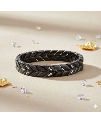 Stainless Steel, Polished & Matte CZ Chevron Design Bracelet