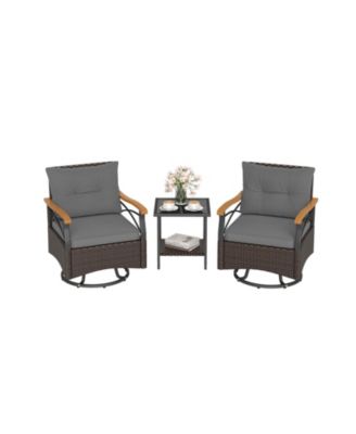 3-Piece Outdoor Swivel Chair Set with Glass Side Table