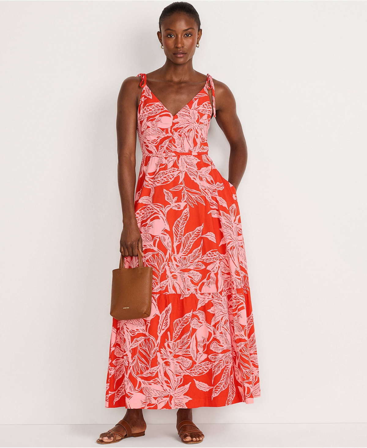 Lands' End Women's Cotton Voile Vneck Tie Strap Maxi Dress