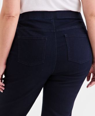 Plus Size Mid-Rise Pull On Straight-Leg Jeans