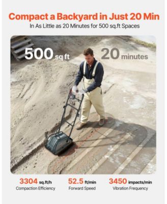 Plate Compactor, Electric Ground Rammer, 130W Output, 5 kN Force, 3.9" Depth, 16 m/min Speed, Soil Compaction Machine