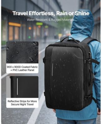 65L Expandable Vacuum Seal Compression Travel Backpack with Pump, TSA-Approved Lock, Water-Resistant Carry-On Luggage, Black