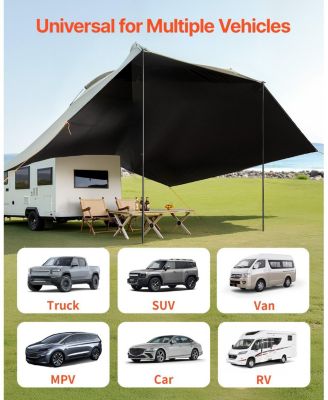 Vehicle Awning, 10' x 7' Shade Coverage Car Side Awning, PU2000mm UV50+ with Extended Side Canopies and Portable Storage Bag