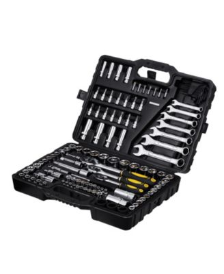 121-Piece Mechanics Tool Set, 1/4" 3/8" 1/2" Drive SAE & Metric Sockets, Bits, Wrenches, Ratchet, Plastic Case