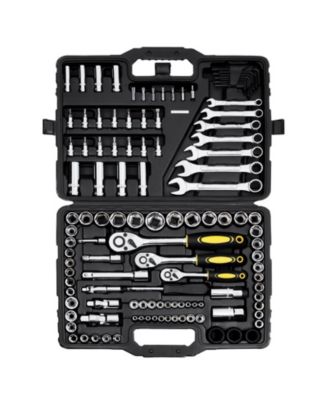 121-Piece Mechanics Tool Set, 1/4" 3/8" 1/2" Drive SAE & Metric Sockets, Bits, Wrenches, Ratchet, Plastic Case