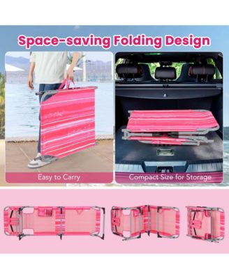 Outdoor Beach Lounge Chair Folding Chaise Lounge with Pillow