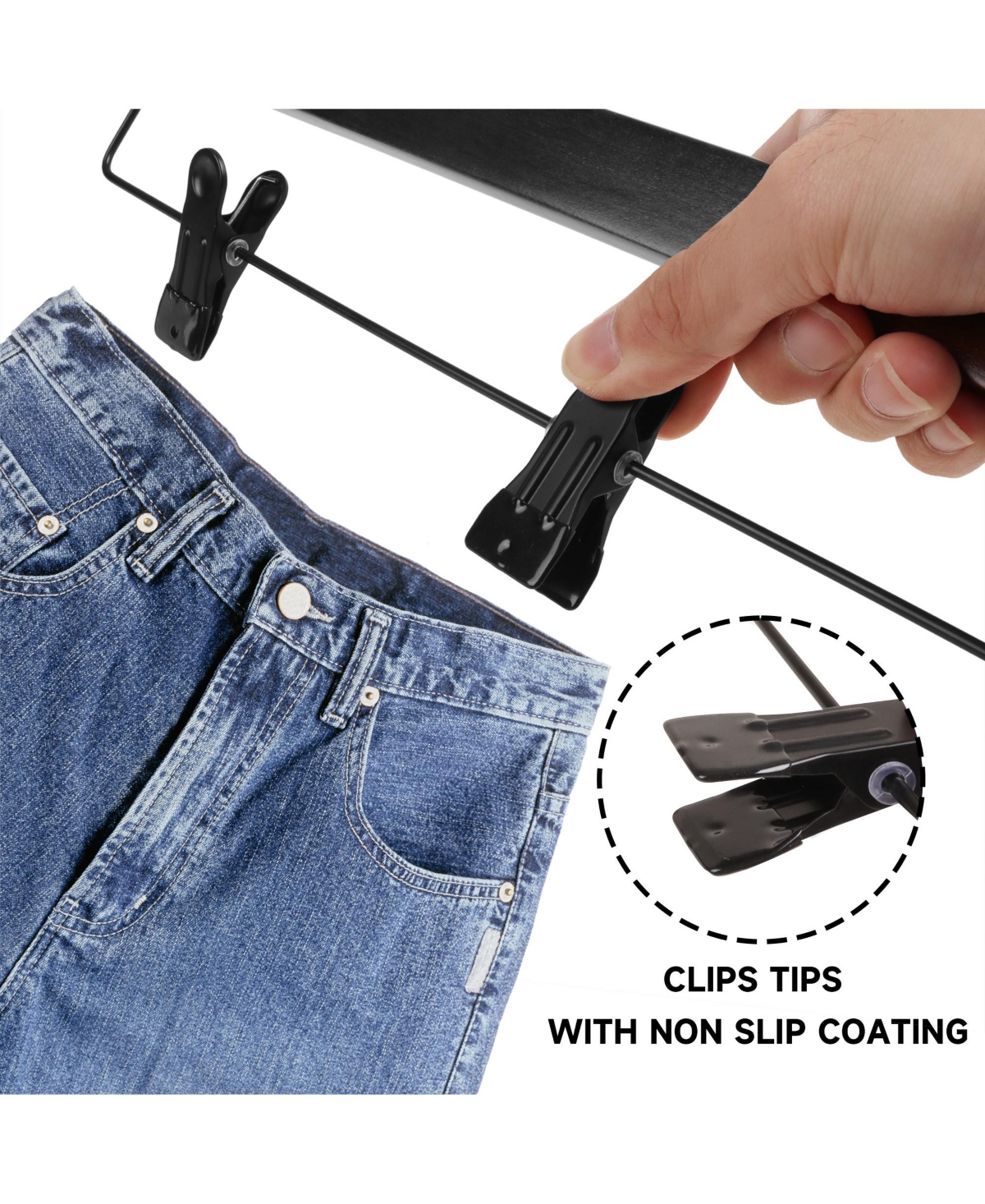 BP4U 24-Pack Premium Wooden Pants/Skirts Hangers with Adjustable Clip, Heavy Duty Solid Wood Bottom for Trousers, Dress Slacks