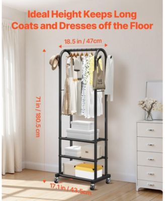 Rolling Clothes Rack with Hanging Rod, Side Hooks & 3 Shelves, 99 lb Capacity, Heavy-Duty Carbon Steel Garment Rack