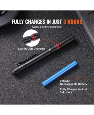 Rechargeable LED Pen Light, 5.9", 300 Lumens, 3 Light Modes, Adjustable Focus, IP44 Waterproof