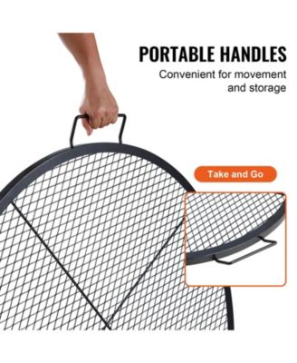 36" Round X-Marks Fire Pit Grill Grate, Heavy Duty Steel Cooking Grate with Handle and Support X Wire, Black