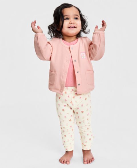 Комплекты First Impressions Cardigan, Bodysuit and Pants, 3-Piece Set для девочек-малышей, цвет: Розовый