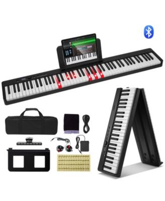 88-Key Folding Keyboard Piano, Bluetooth & MIDI, Touch Sensitive, Rechargeable with Pedal, Bag & Headphones, Black