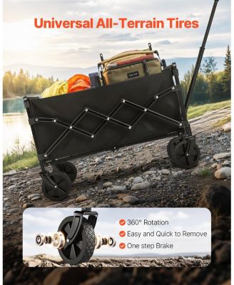 Collapsible Folding Wagon Cart, 120L Capacity, 225 lb Load, All-Terrain Wheels, Adjustable Handle, Outdoor Utility Cart, Black