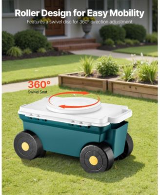 2-in-1 Garden Scooter with Seat, Rolling Cart with Storage Bin, 227 lb Capacity, Lightweight Gardening Stool with Handle