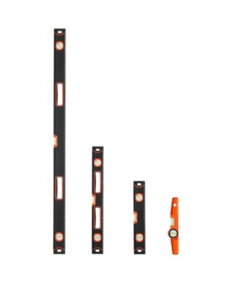 4-Piece Magnetic Box Level Set, 48/24/16/10", Light-Up Bubble Vials, 45/90/180° Ruler, SAE/Metric Scale, Aluminum Alloy