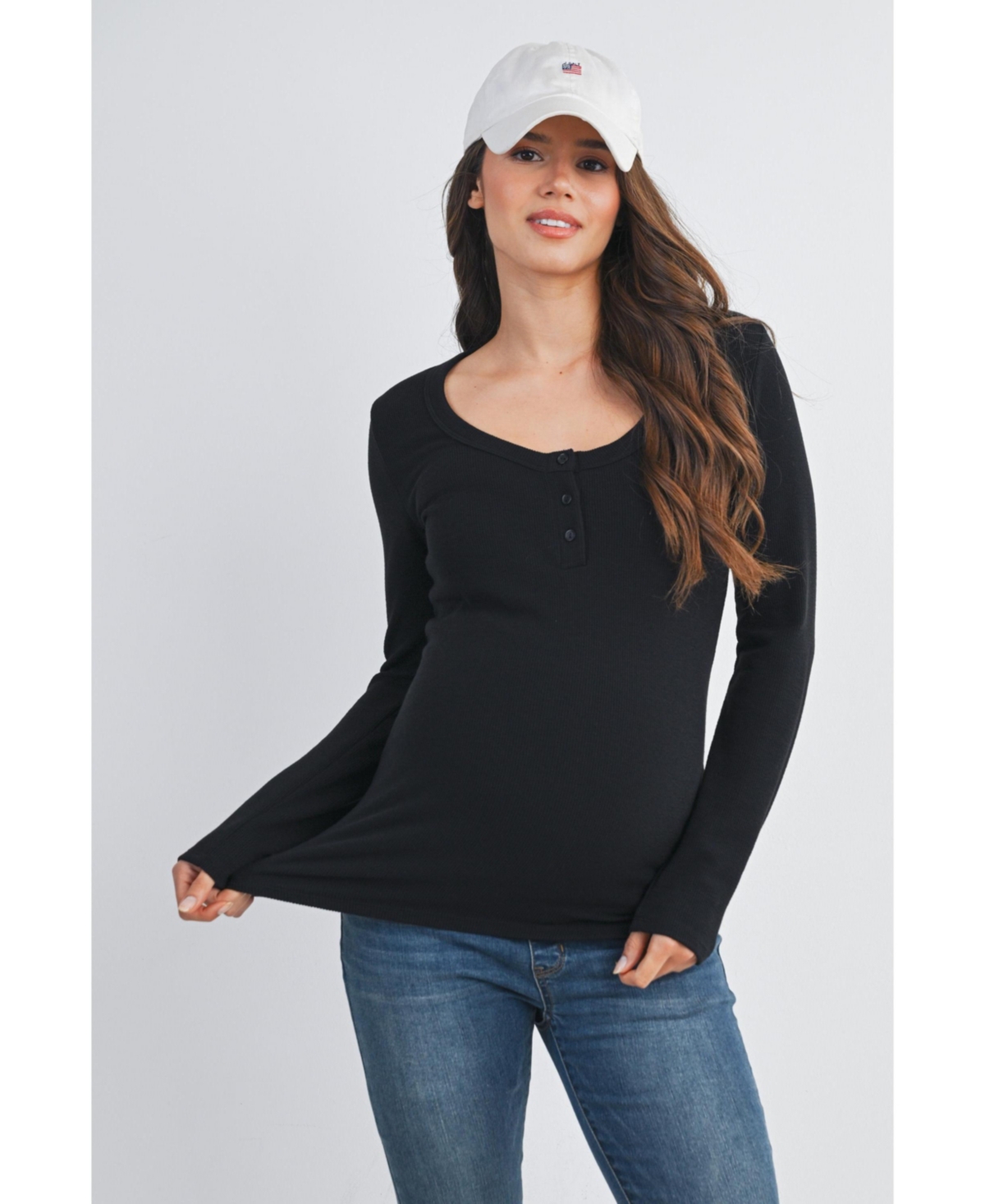 Hello Miz Womens Henley Long Sleeve Maternity Nursing Top