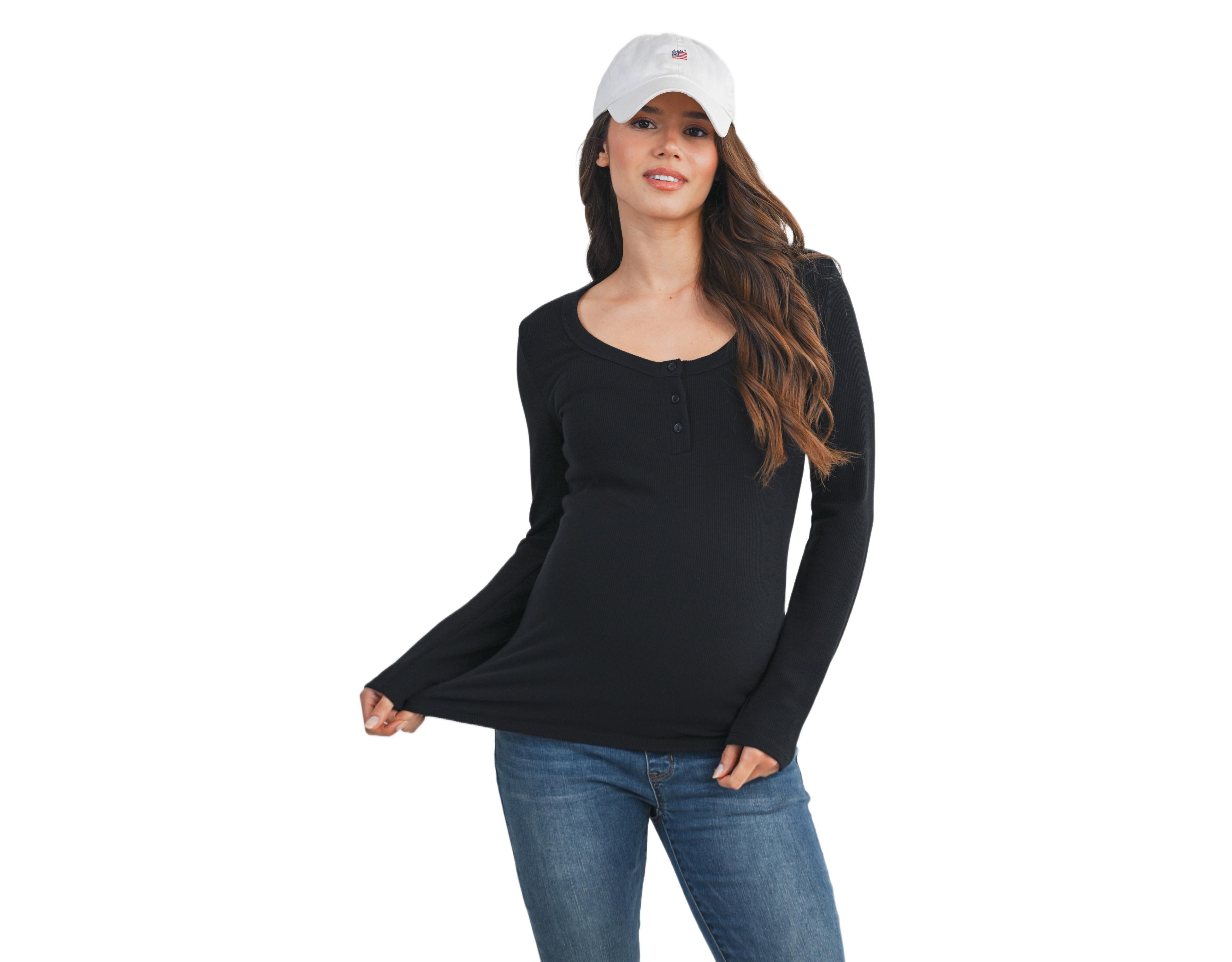Hello Miz Womens Henley Long Sleeve Maternity Nursing Top