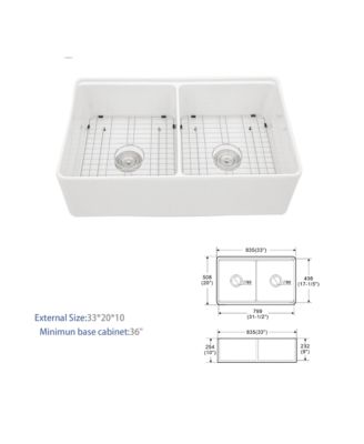 huluwat 33x20x10inch White Farmhouse Sink Ceramic Porcelain Double Bowl Workstation Kitchen
