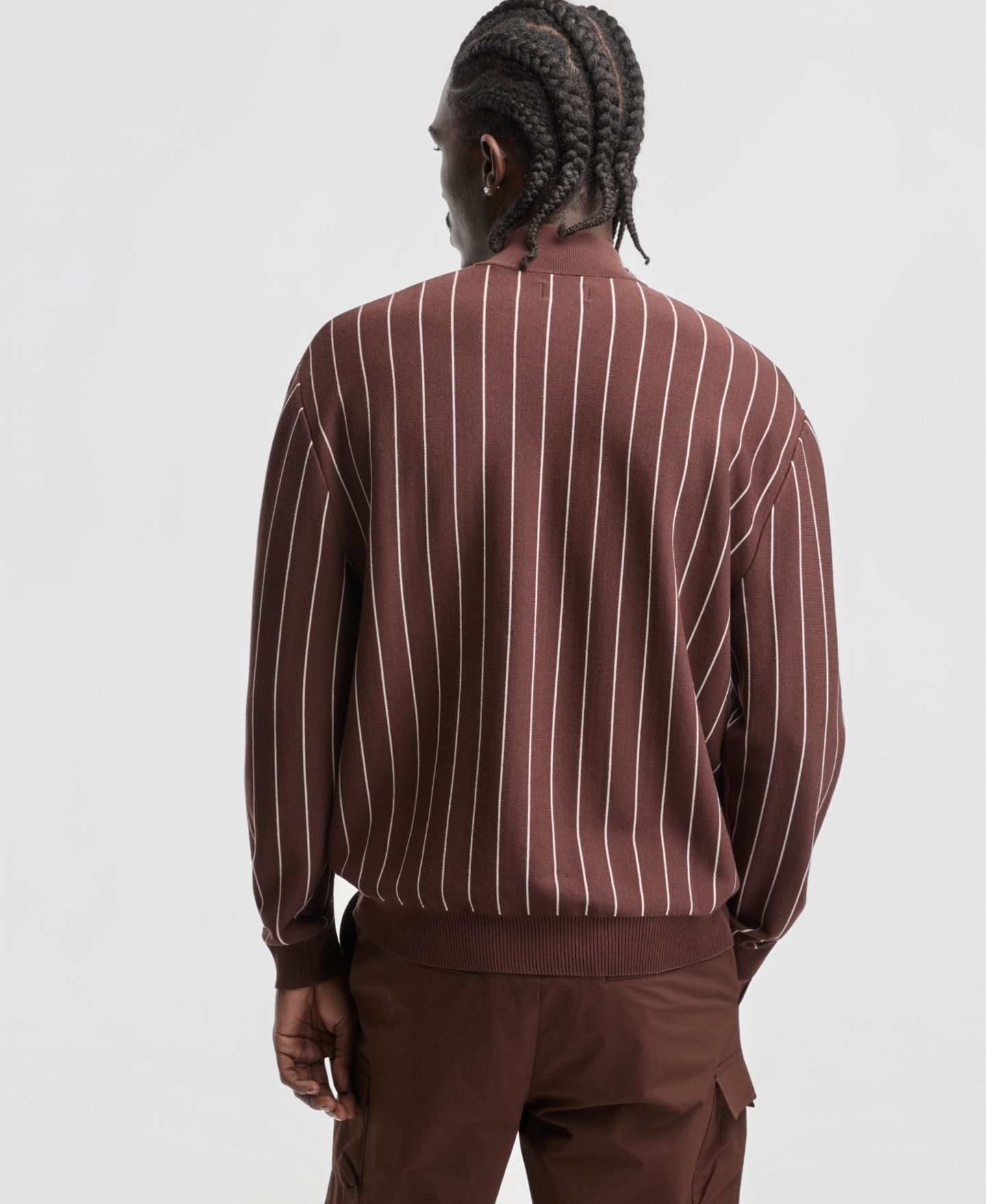 Мужской свитер Mode of One Relaxed-Fit Long-Sleeve Stripe Quarter-Zipper, цвет: Chicory Coffe — фото 3