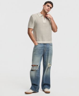 Men's Relaxed-Fit Short-Sleeve Zipper Sweater Polo Shirt