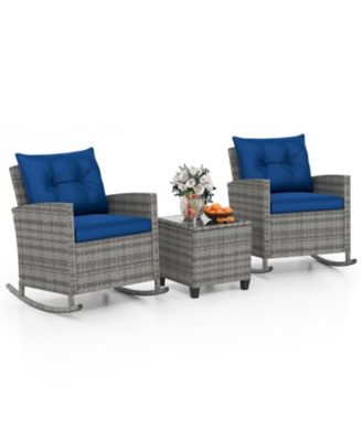 Outdoor Rattan Rocking Chairs with Table and Soft Cushions