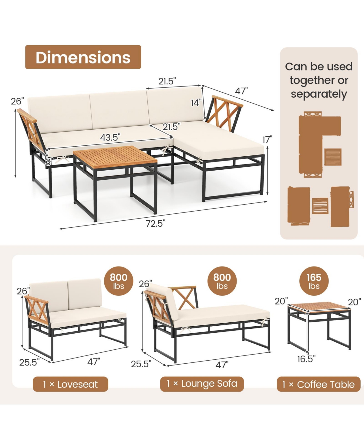 Slickblue L-Shaped 3-Piece Outdoor Furniture Set for Poolside and Porch