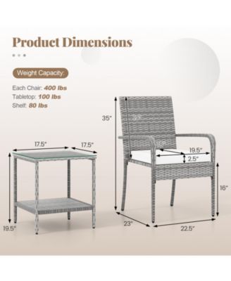 Outdoor 3-Piece Furniture Set with Cushions and Glass Table