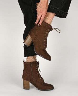Journee Womens Baylor Medium and Wide Width Lace Up Stacked Heel Booties