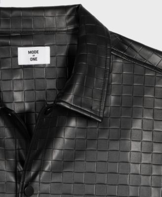 Men's Relaxed-Fit Checkerboard Pleather Short-Sleeve Shirt