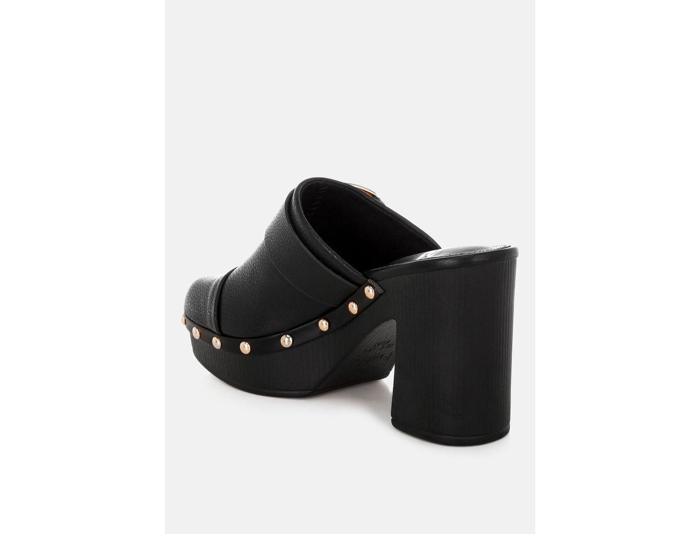 Женские сабо Rag & Co Septim Genuine Leather Studded Clog Heels, цвет: Чёрный кожаный — фото 6
