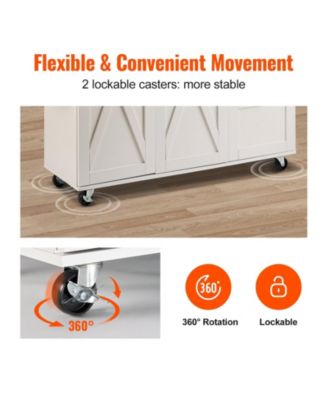 Kitchen Island Cart with Solid Wood Top, 45.3" Wide, Storage Cabinet, Drop Leaf, Drawer, Spice Rack, Towel Rack, Rolling, White