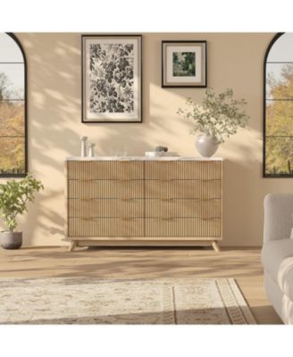54" Fluted 8-Drawer Bedroom Dresser with Modern Curved Profile Design.