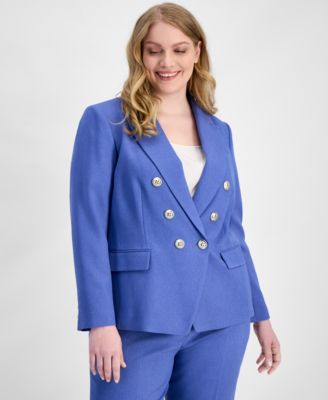 Plus Size Faux-Double-Breasted Twill Blazer