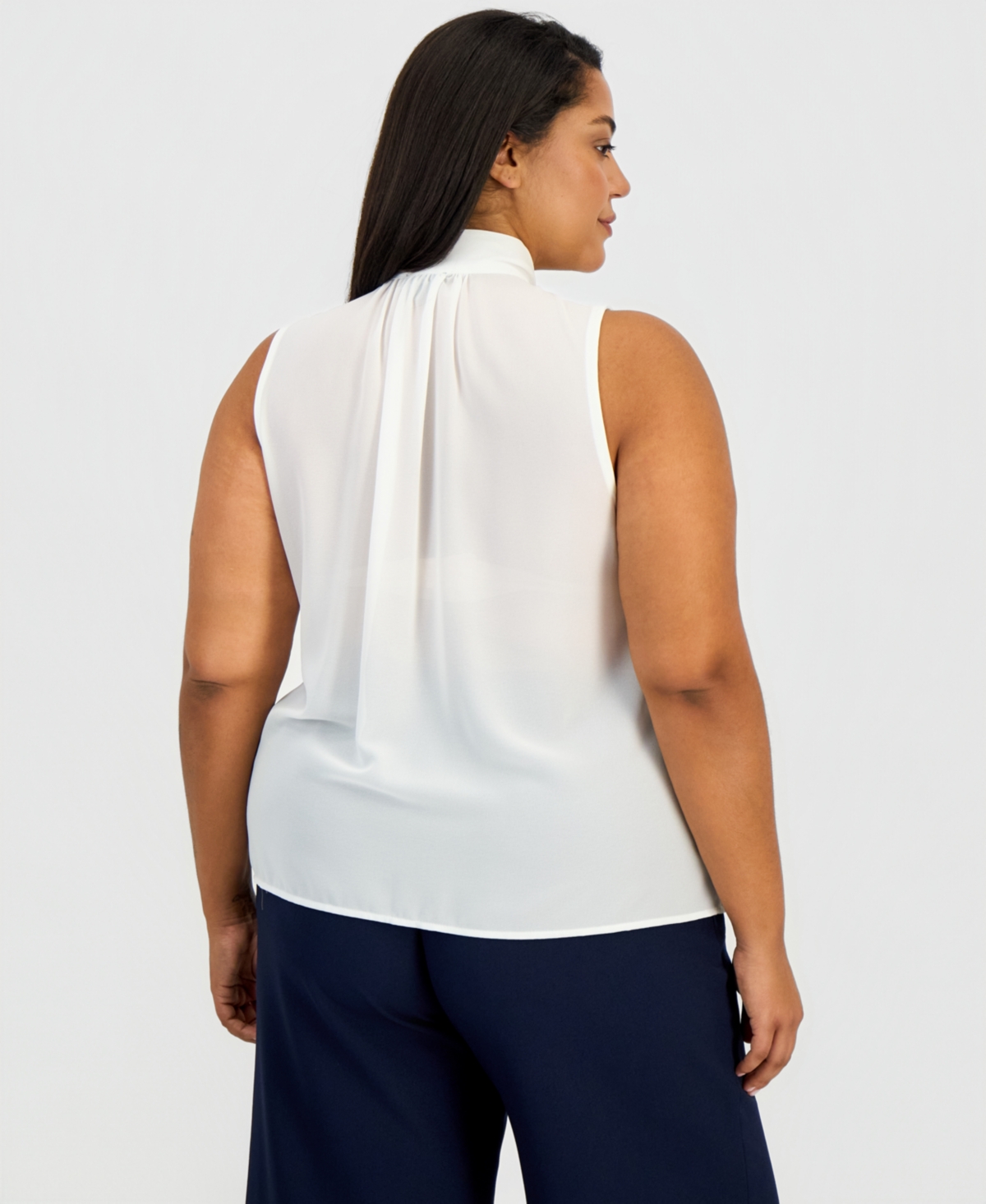 Tahari Asl Plus Sleeveless Ruffled Bow Blouse