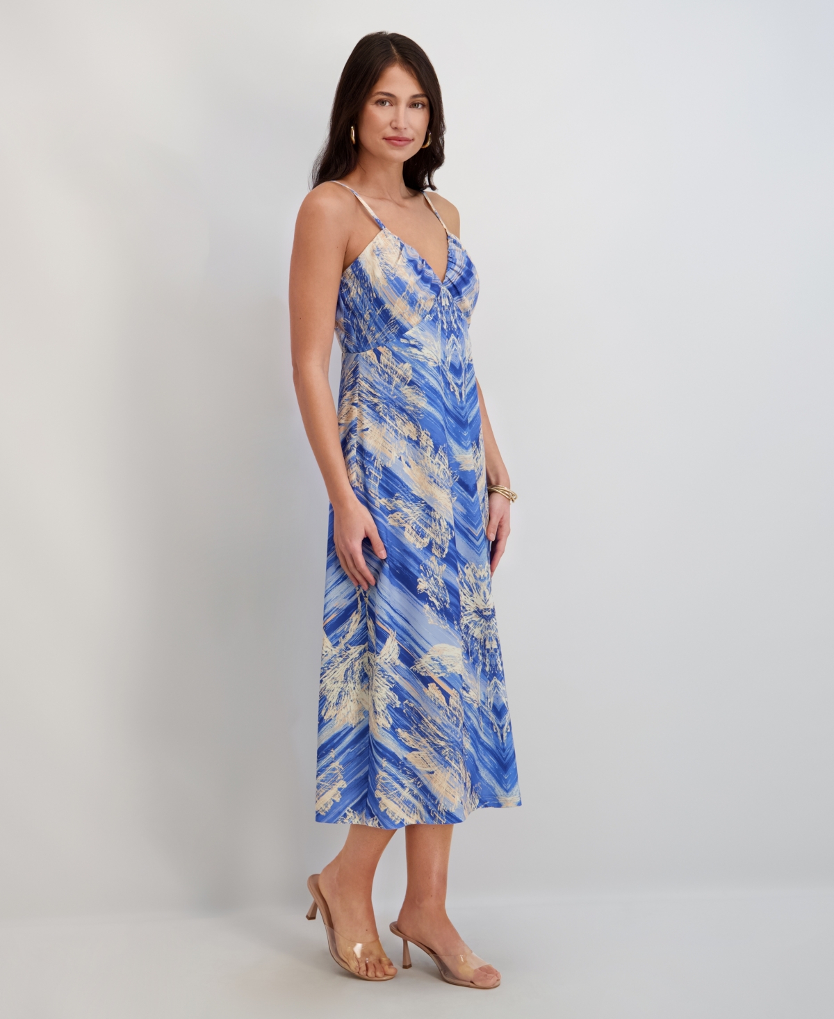 Siena Women's Printed Peachskin V-Neck Midi Dress