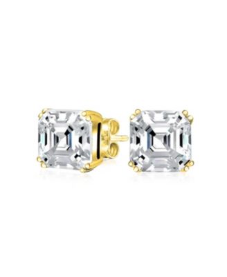 4CT Solitaire CZ Asscher Cut Stud Earrings Pendant Gold Plated Silver Set