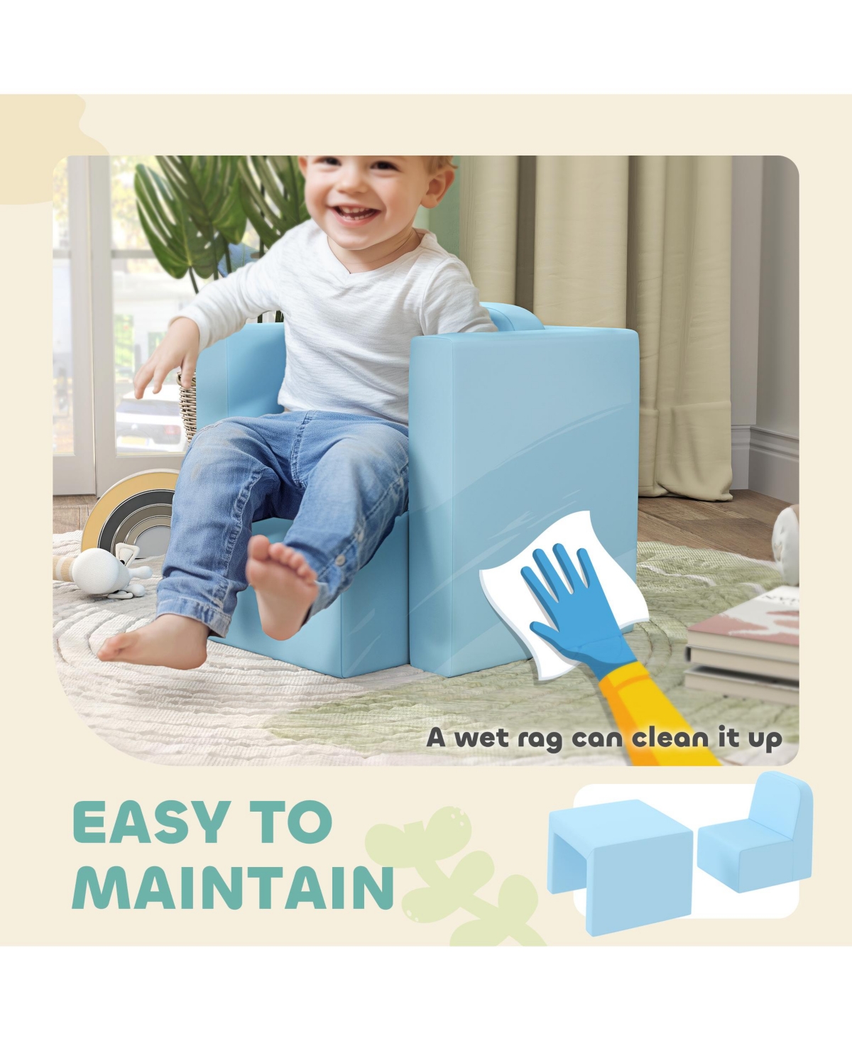 Qaba 2-in-1 Kids Sofa, Convertible Table and Chair Set, Light